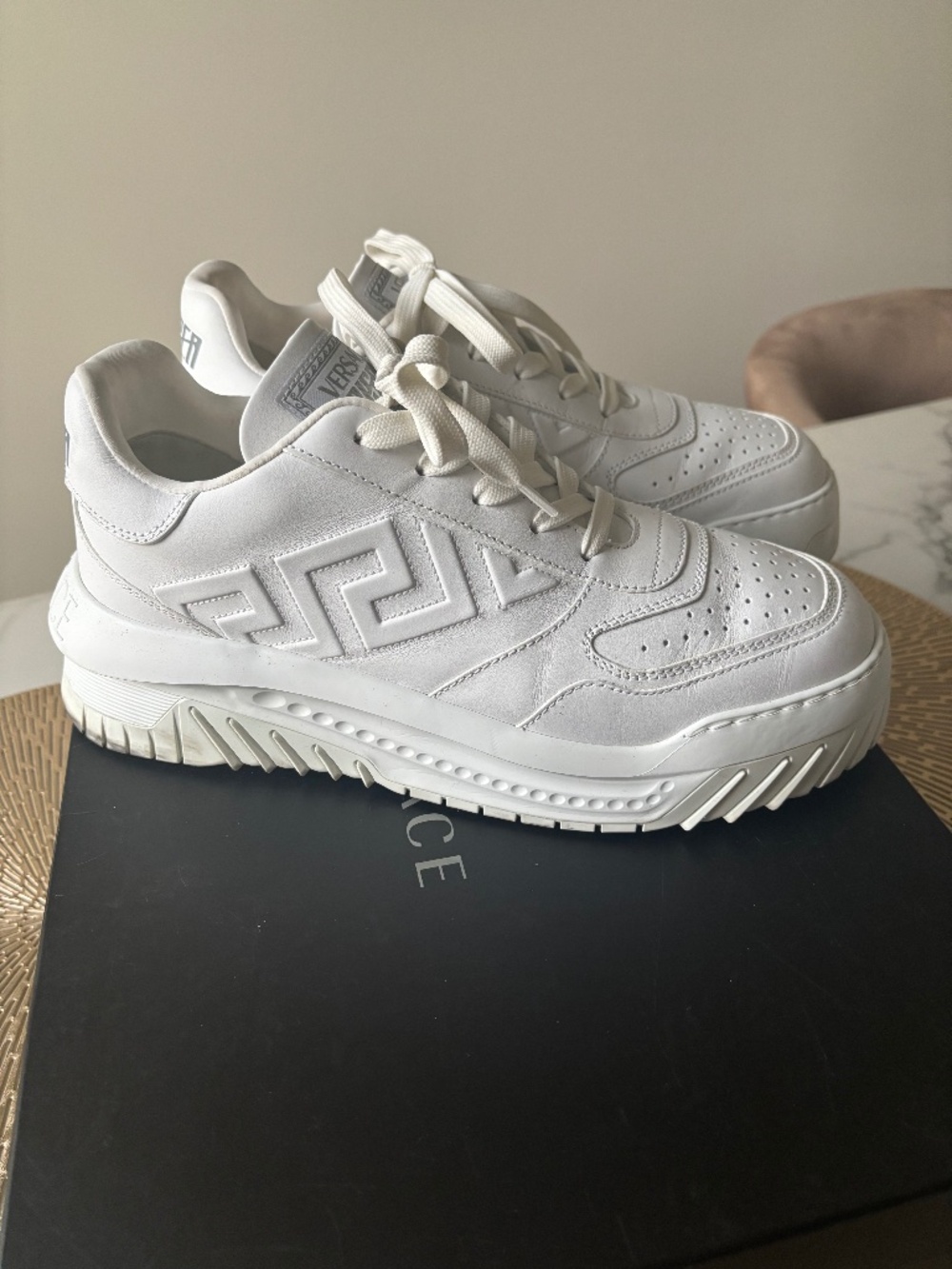 Mens White Versace Greca Odissea size 44